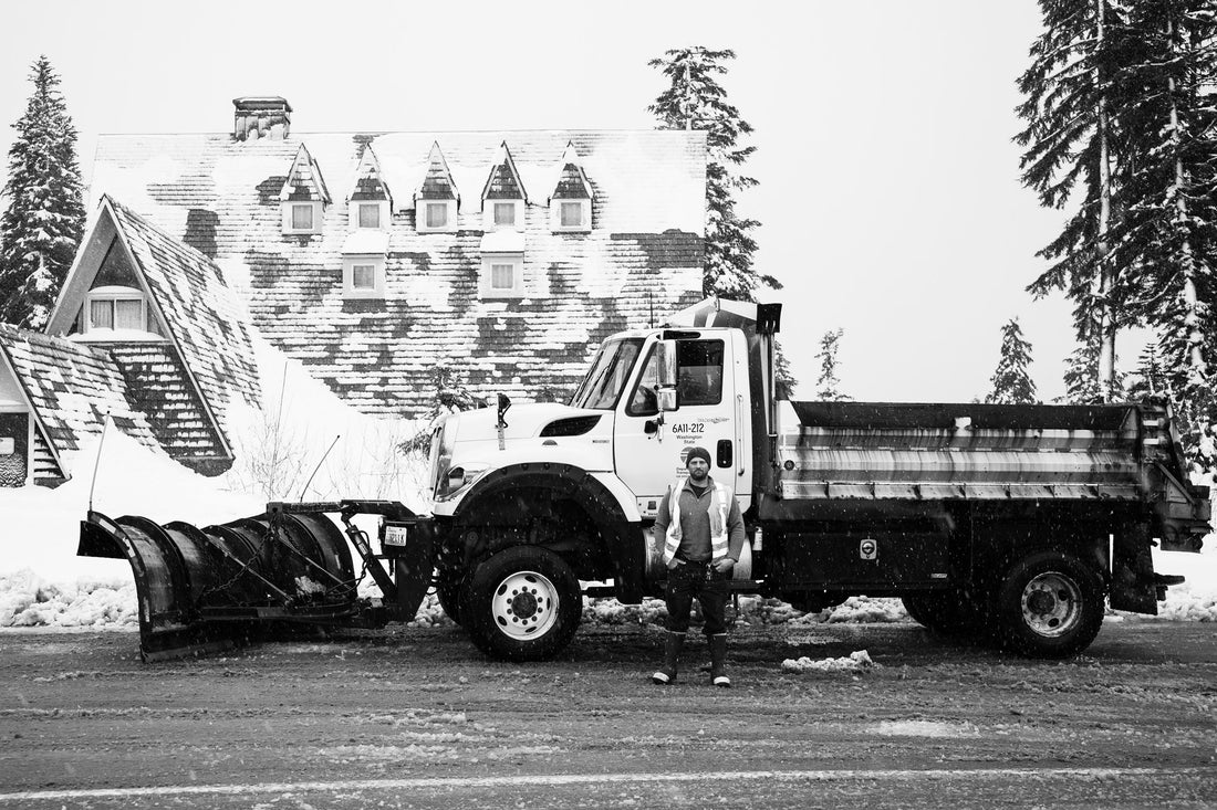 Washington State Department plow and driver at Heather Meadows at Mt Baker Ski Area