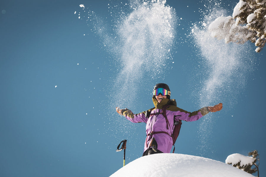 Caite Zeliff checks the snow density on a bluebird day at Jackson Hole Mountain Resort, WY. Photo: Amy Jimmerson