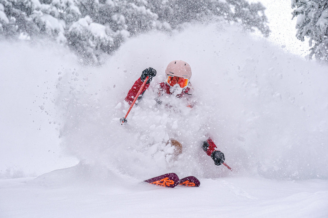 Amie Engerbretson off the High Traverse at Taos Ski Valley, NM. Photo: Liam Doran