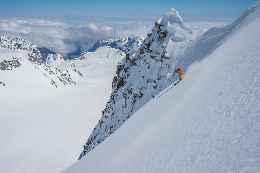 On November 6, 2024, Sam Smoothy, Christina Lustenberger and William Rowntree made the first ski descent of Douglas Peak, New Zealand, via the east face, dubbed “Scooter Boi Direct.” Photo: Ross Mackay