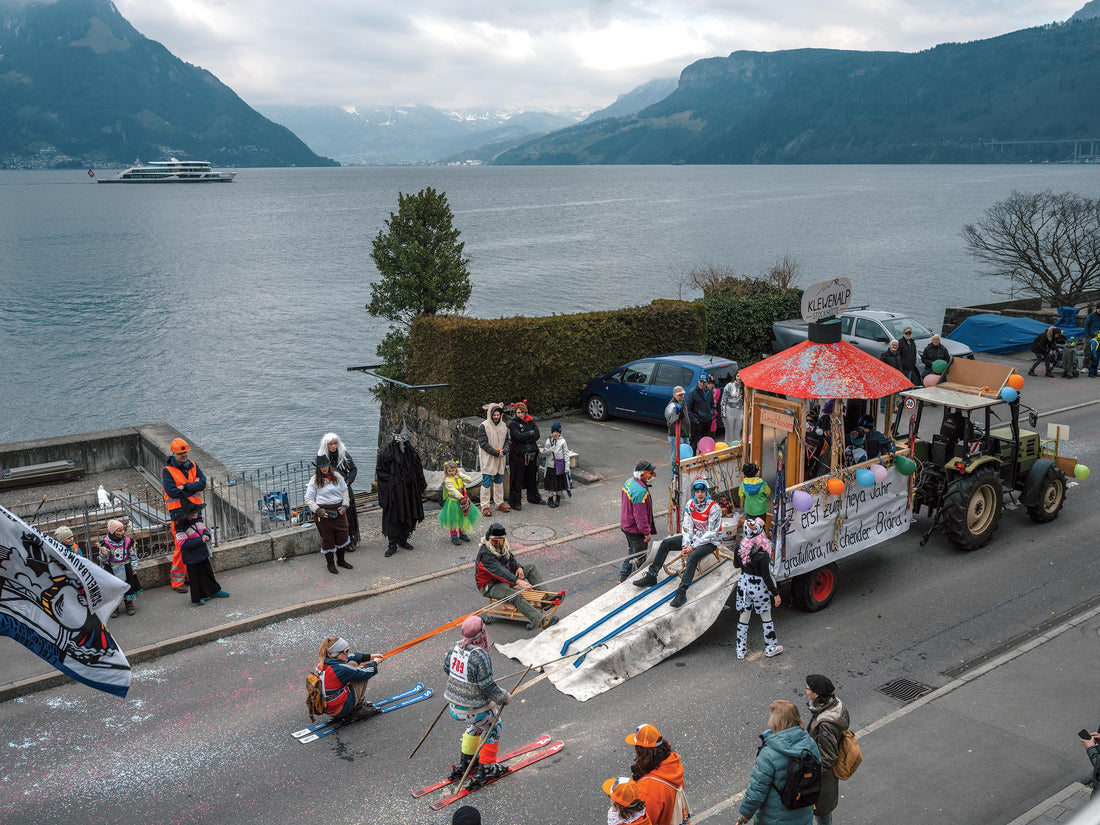 “Beckenried, Switzerland’s Beggo Zunft—founded in 1948 under the motto ‘Olympic Hangover’—refuses to let minor details like no snow ruin Fasnacht, the carnival celebration before Lent.