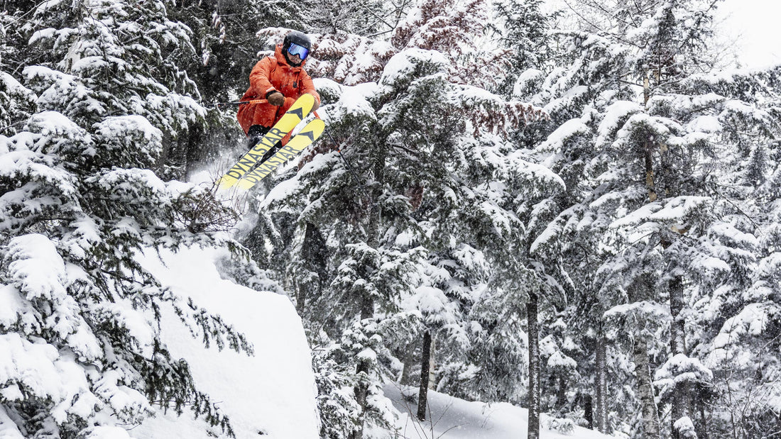 Hubert Letarte boosts the notorious Gap to Rock feature in the Zone 4 glades near Le Massif de Charlevoix, QC
