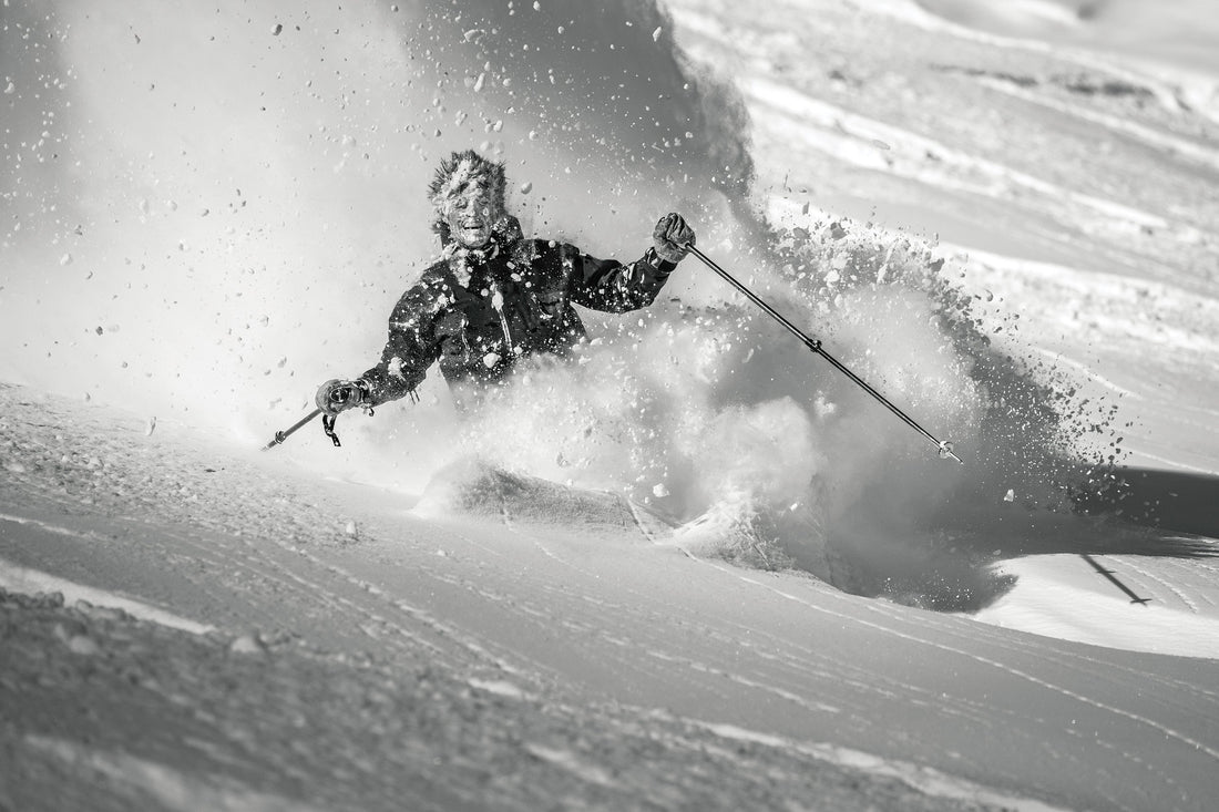 Alta, UT, Michael Cherchio ditched his helmet and goggles for another lap.